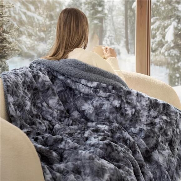 Tie Dye Throw Blanket Sherpa Fleece Plush Cozy Warm Blanket - Picture 4 of 7